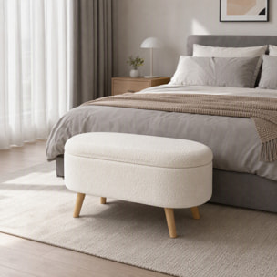 Banquette coffre style nordique bois bouclettes blanc