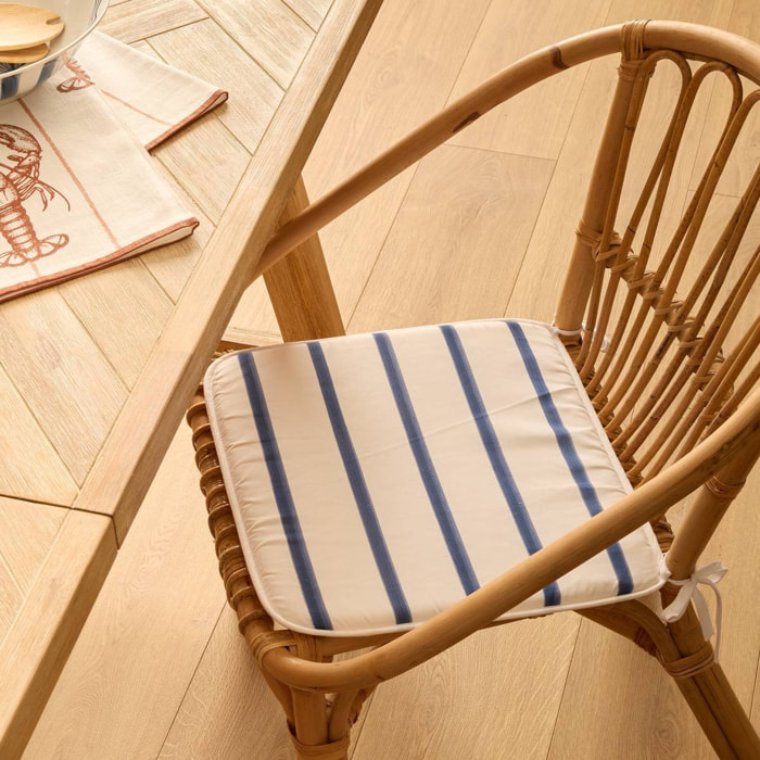 Galette de chaise Oceania 39x39cm rayée bleu et blanc