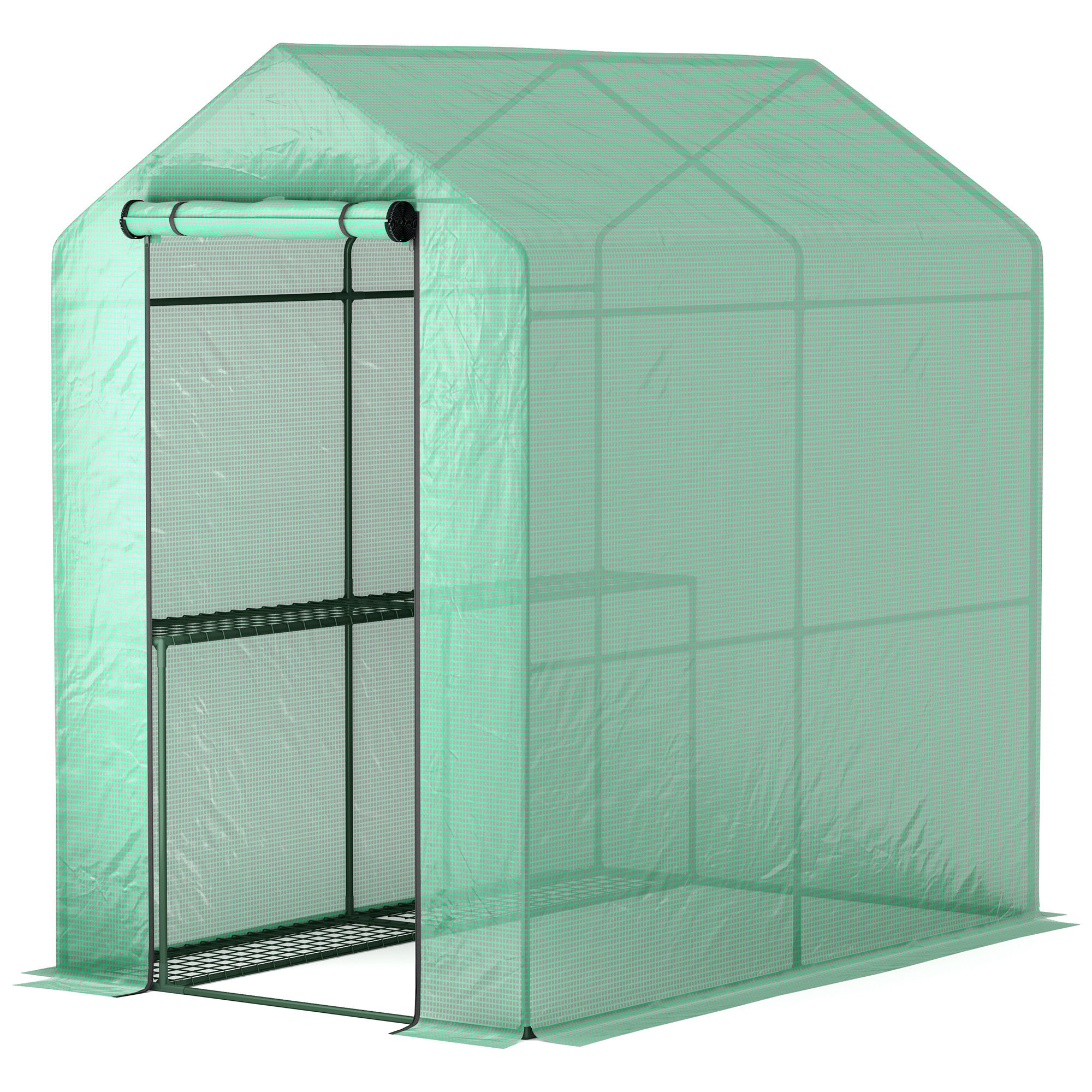 Serre de jardin 2 tablettes dim. 1,86L x 1,2l x 1,9H m porte déroulante acier PE haute densité 140 g/m² vert