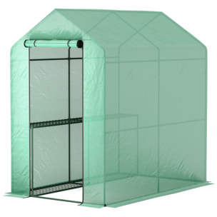 Serre de jardin 2 tablettes dim. 1,86L x 1,2l x 1,9H m porte déroulante acier PE haute densité 140 g/m² vert