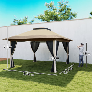 Carpa Plegable Gazebo, 3,6x3,6 m, Cenador Plegable con 4 Paredes Laterales de Malla, Anti-UV, Altura Ajustable, Bolsa de Arena y Bolsa de Transporte, para Camping, Fiestas, Beige
