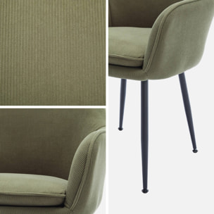 Fauteuil velours côtelé et pieds métal (lot de 2) SHELLA