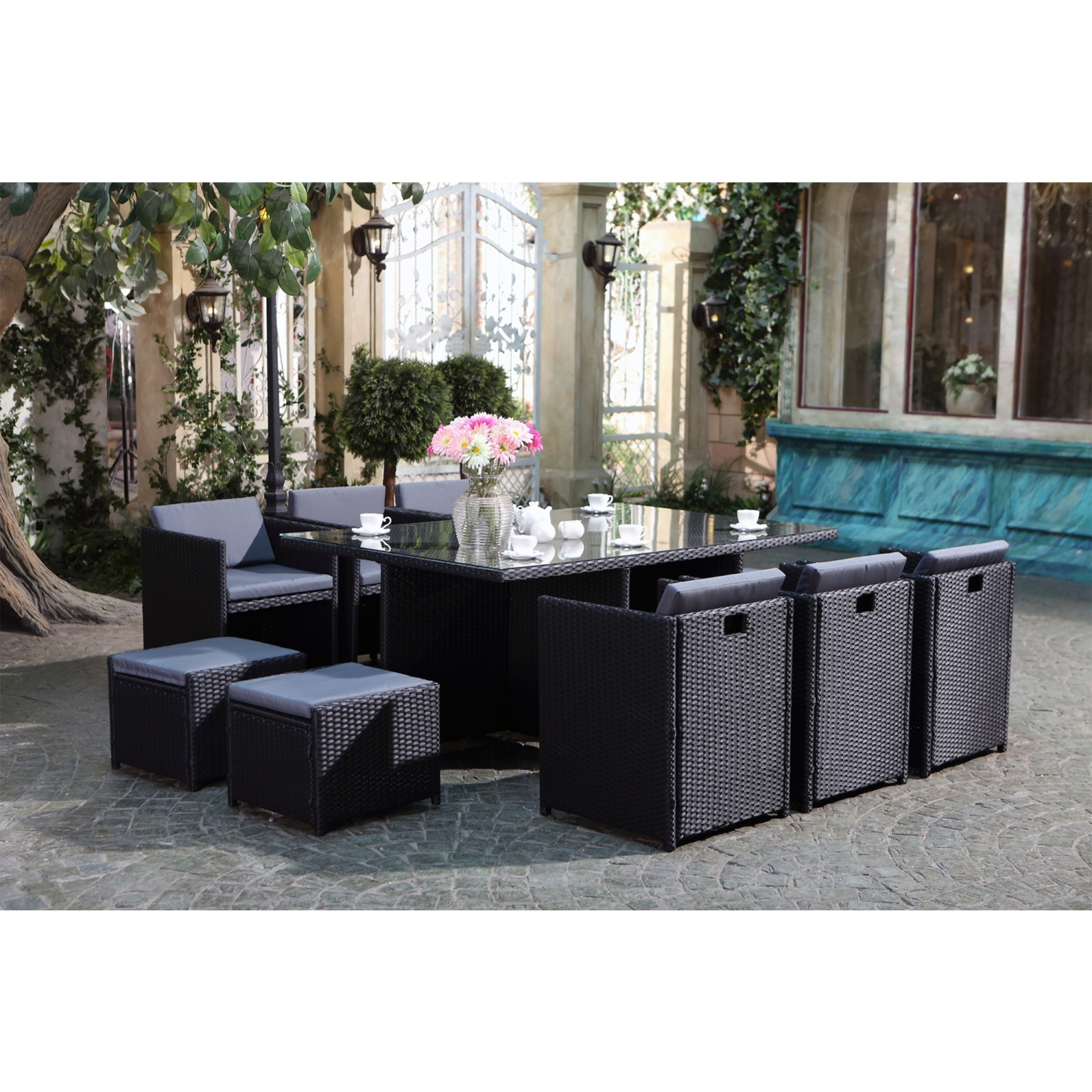 Salon de jardin 10 places noir/gris + housse de protection REGINA