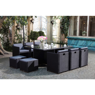Salon de jardin 10 places noir/gris + housse de protection REGINA