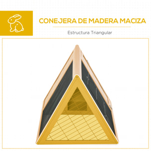 Conejera de Madera 116x62,2x52,5 cm Jaula para Conejos en Forma de Triangular con Puertas y Rejilla Metálica Madera Natural