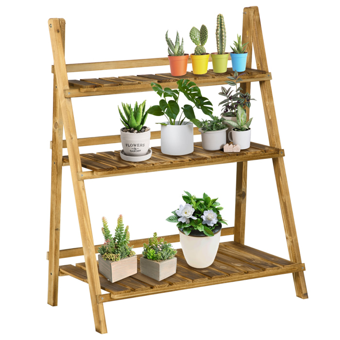 Soporte para Plantas de Madera de 3 Niveles Estantería para Plantas Plegable Soporte para Macetas para Interior y Exterior Terraza Jardín Balcón 80x37x93 cm Natural