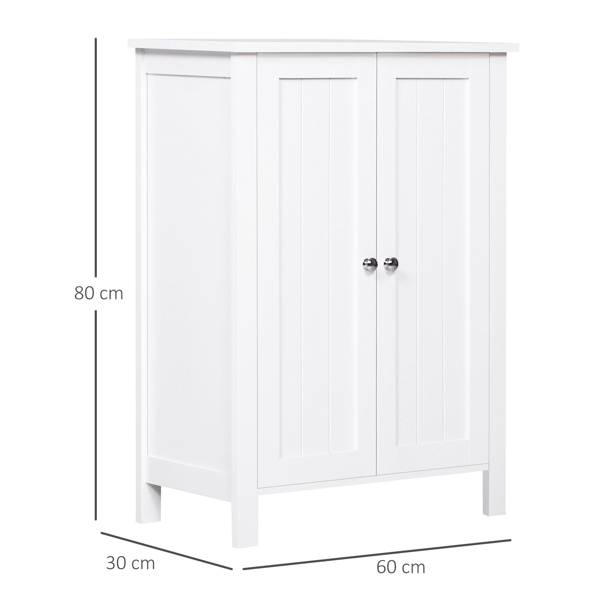 Armario de Baño con 2 Puertas y 2 Estantes Ajustables Interiores Mueble Auxiliar de Almacenaje para Salón Cocina Antivuelco 60x30x80 cm Blanco