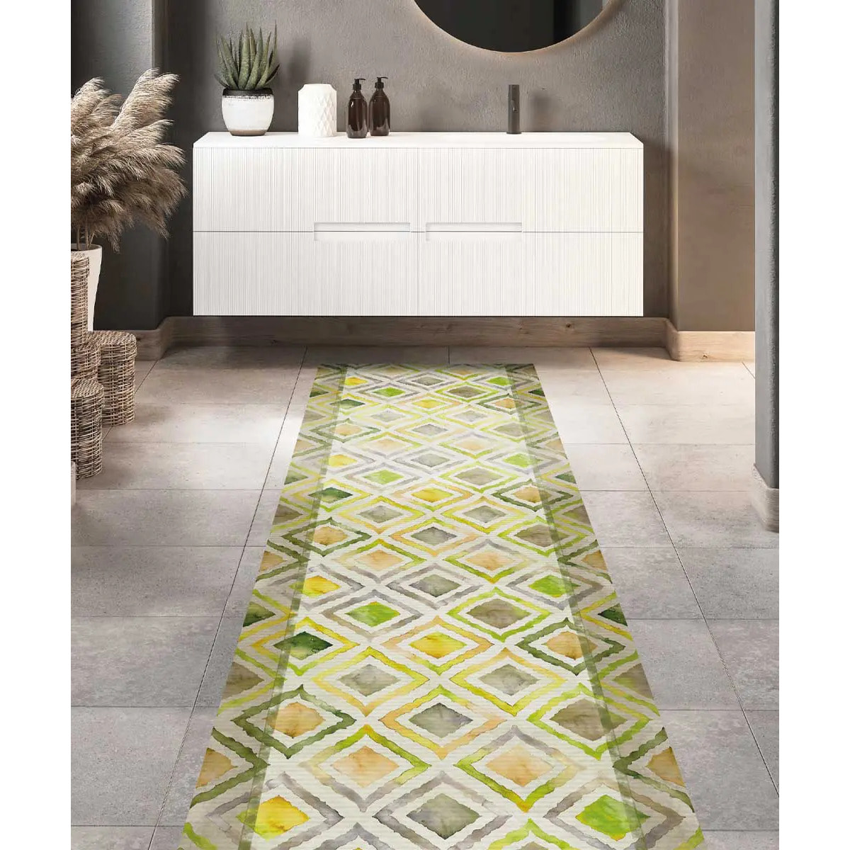 Passatoia tappeto cucina bagno ingresso multiuso, disegno geometrico stile retrò