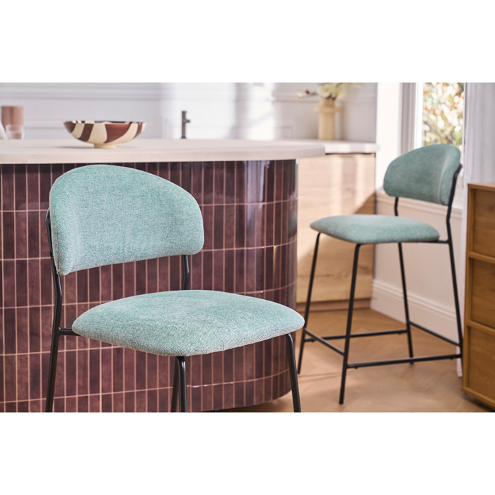 Tabourets de bar en tissu effet velours texturé vert céladon H64 cm (lot de 2) BENTA