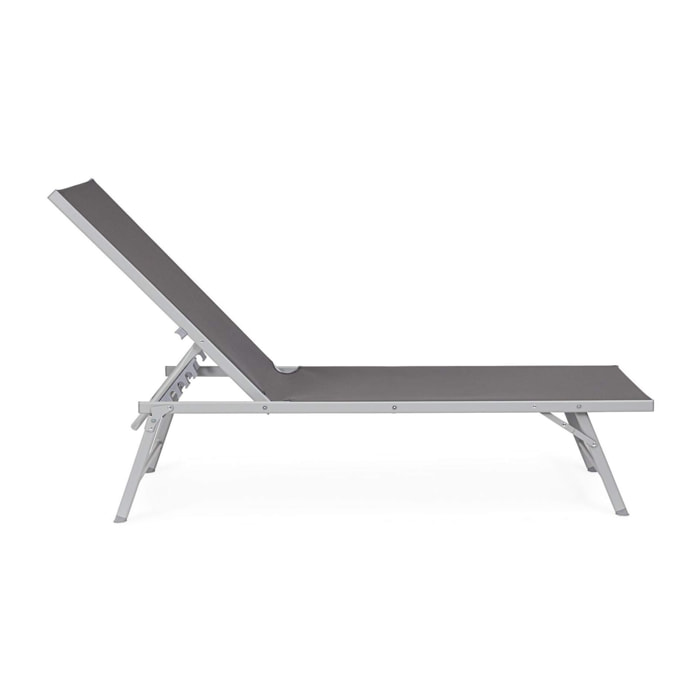 Set di 4 lettini MACARELLA in alluminio grigio e textilene antracite, pieghevoli