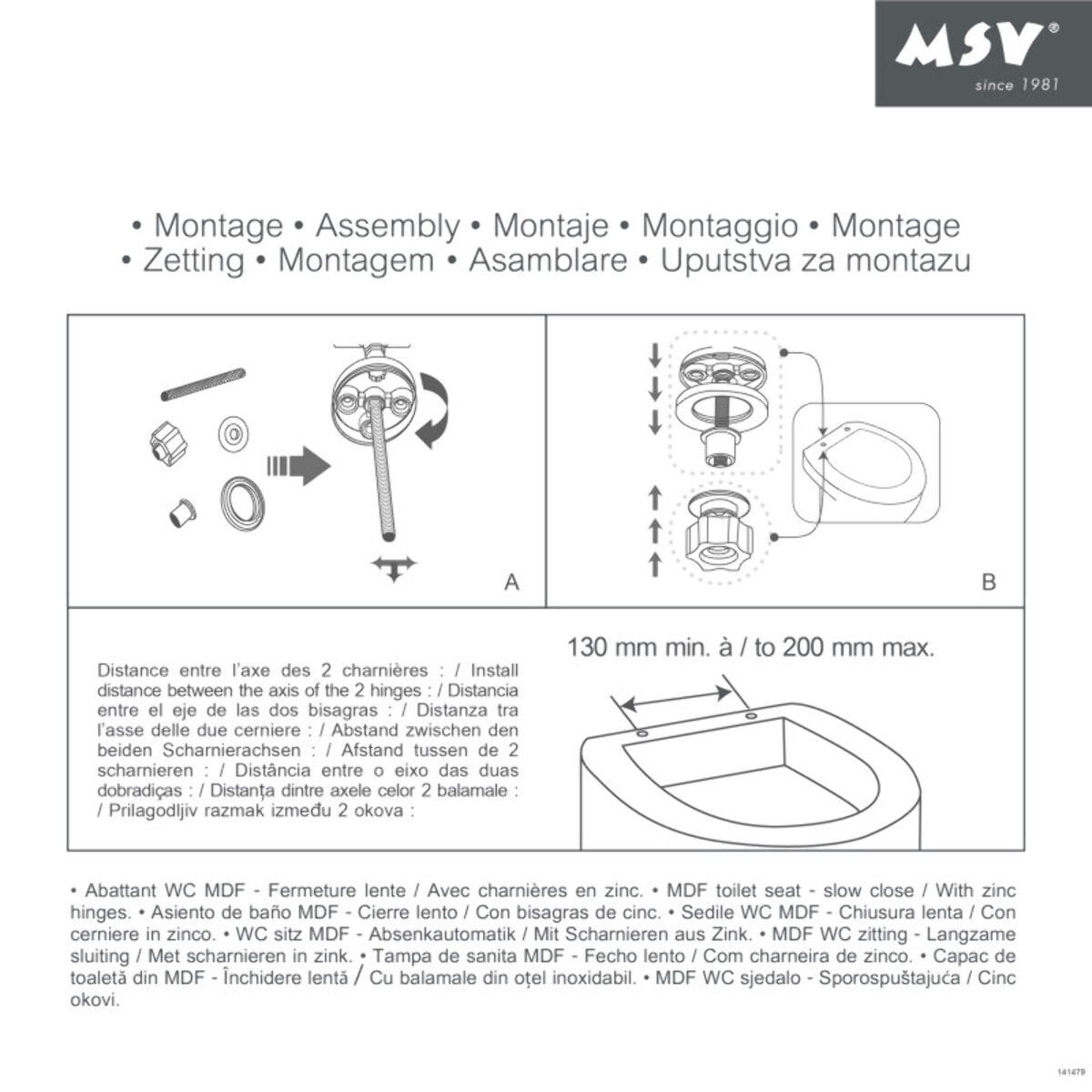 Abattant wc MDF Blanc - Charnières Zinc MSV