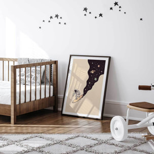 Affiche enfant longboard en cosmos  Affiche + cadre en bois - Noir