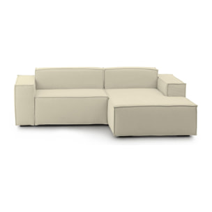 Divano fisso Lidia, Divano componibile a 2 posti large con penisola destra, 100% Made in Italy, Sofà moderno in tessuto, Cm 240x170h70, Beige