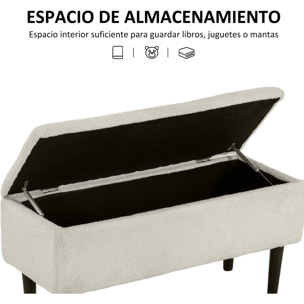 Baúl de Almacenaje de Dormitorio Banco de Almacenamiento Capacidad 47 L con Tapa Abatible y Patas de Madera para Salón Carga 120 kg 95x38x45 cm Beige