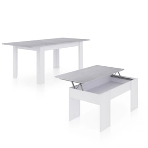 Pack mesa de comedor 140 y mesa de centro Vita Blanco Artik (Blanco Mate) - Gris Cemento
