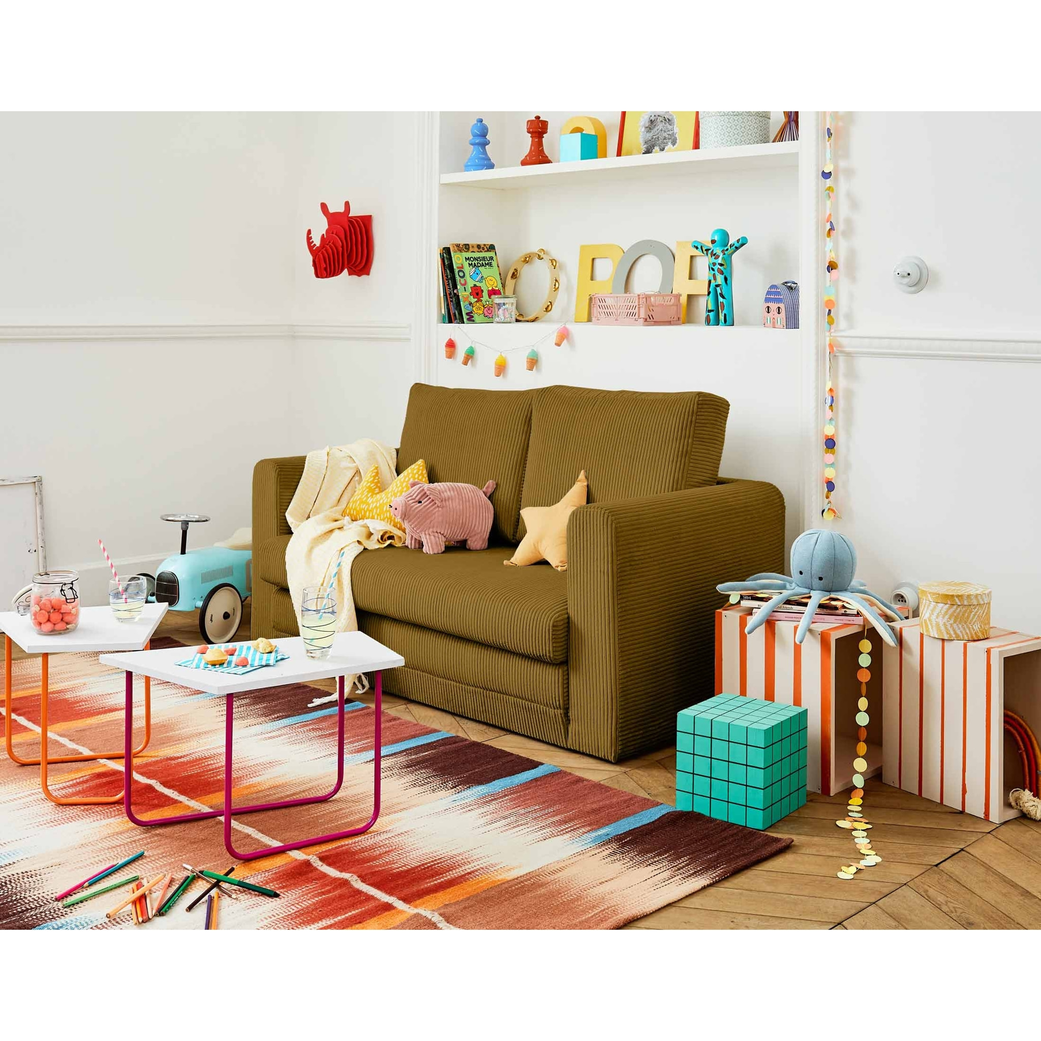 Marilia - canapé 2 places - convertible déplimousse - en velours côtelé - Jaune