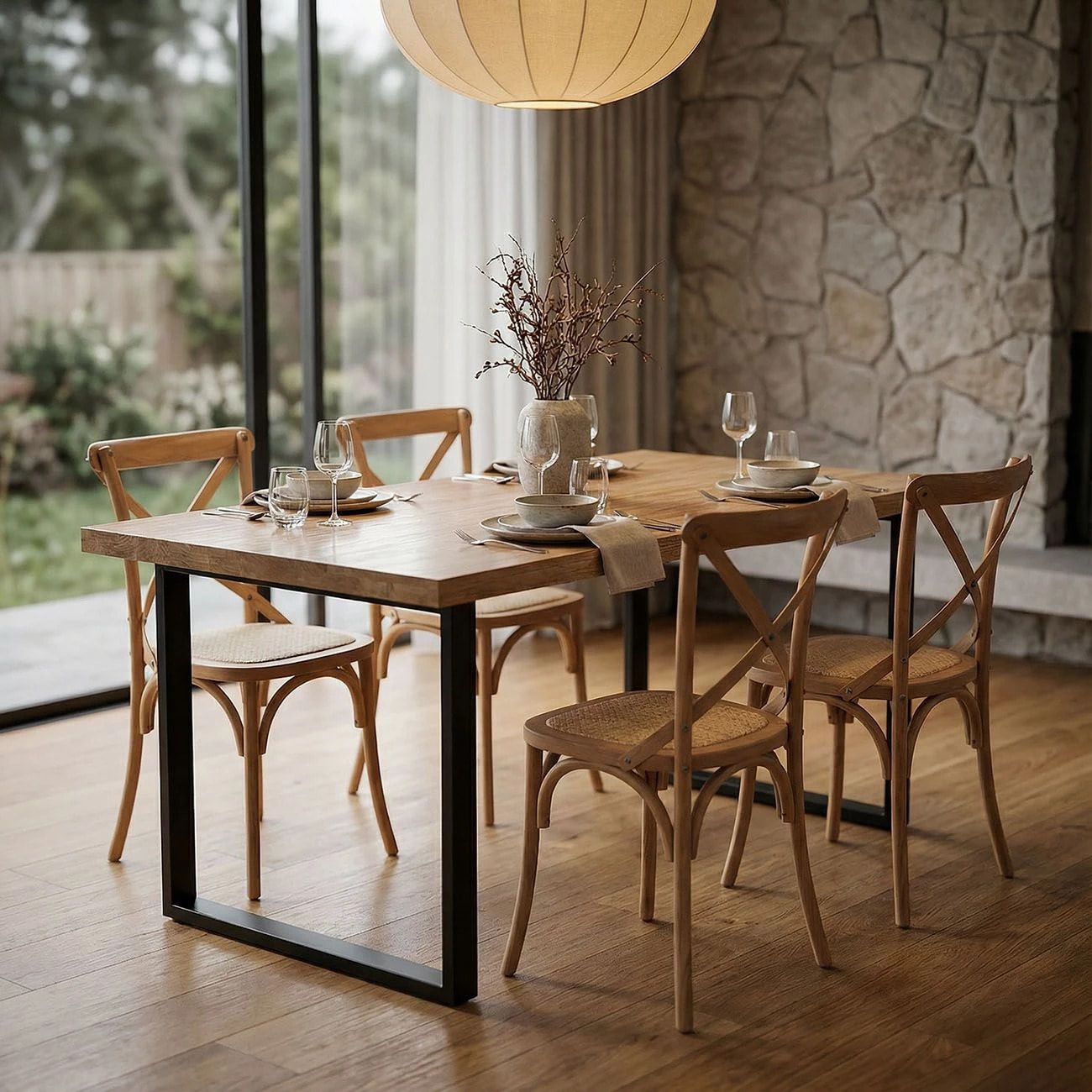 Mesa de comedor Natural Roble salvaje - Negro