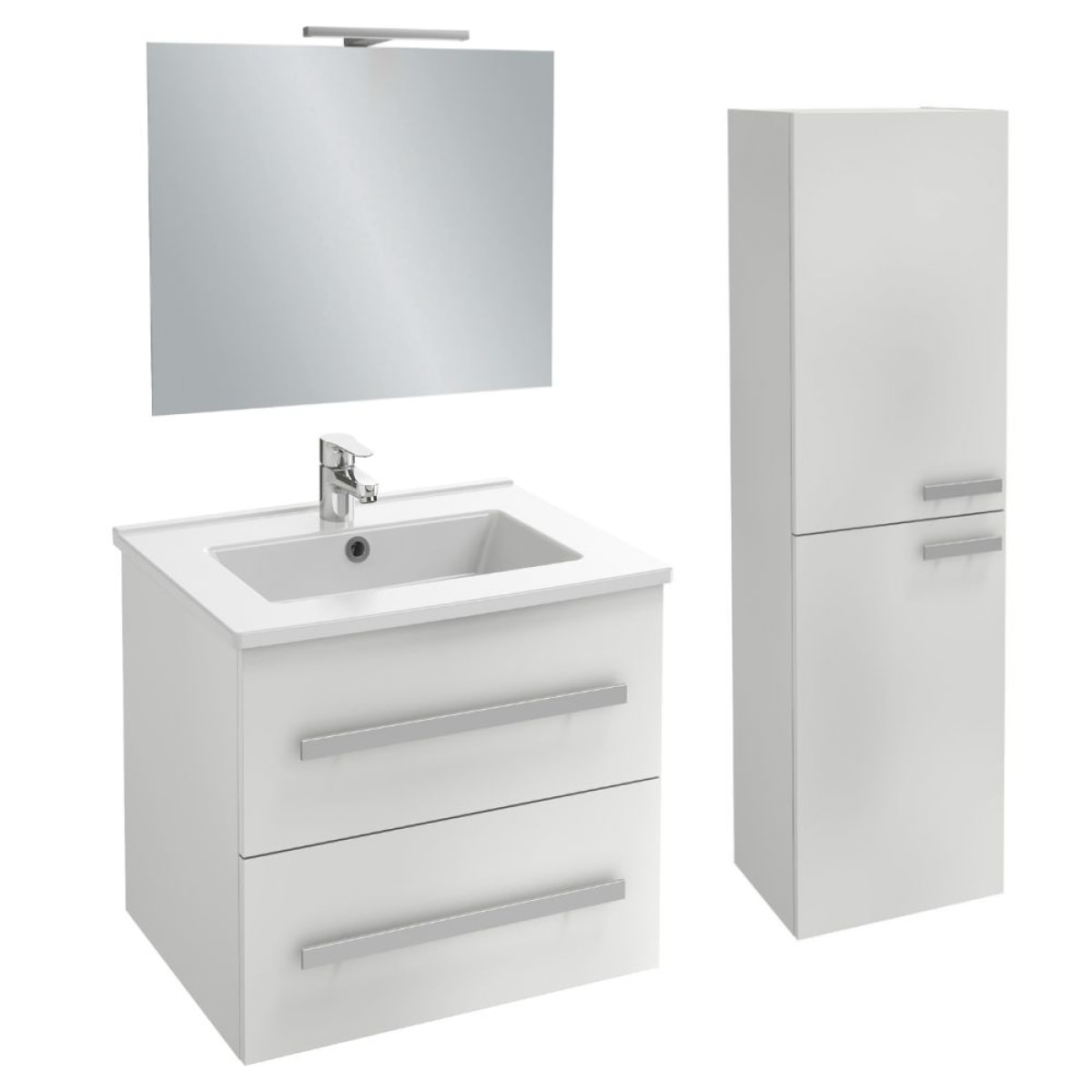 Meuble vasque Ola Up blanc + colonne + miroir et spots