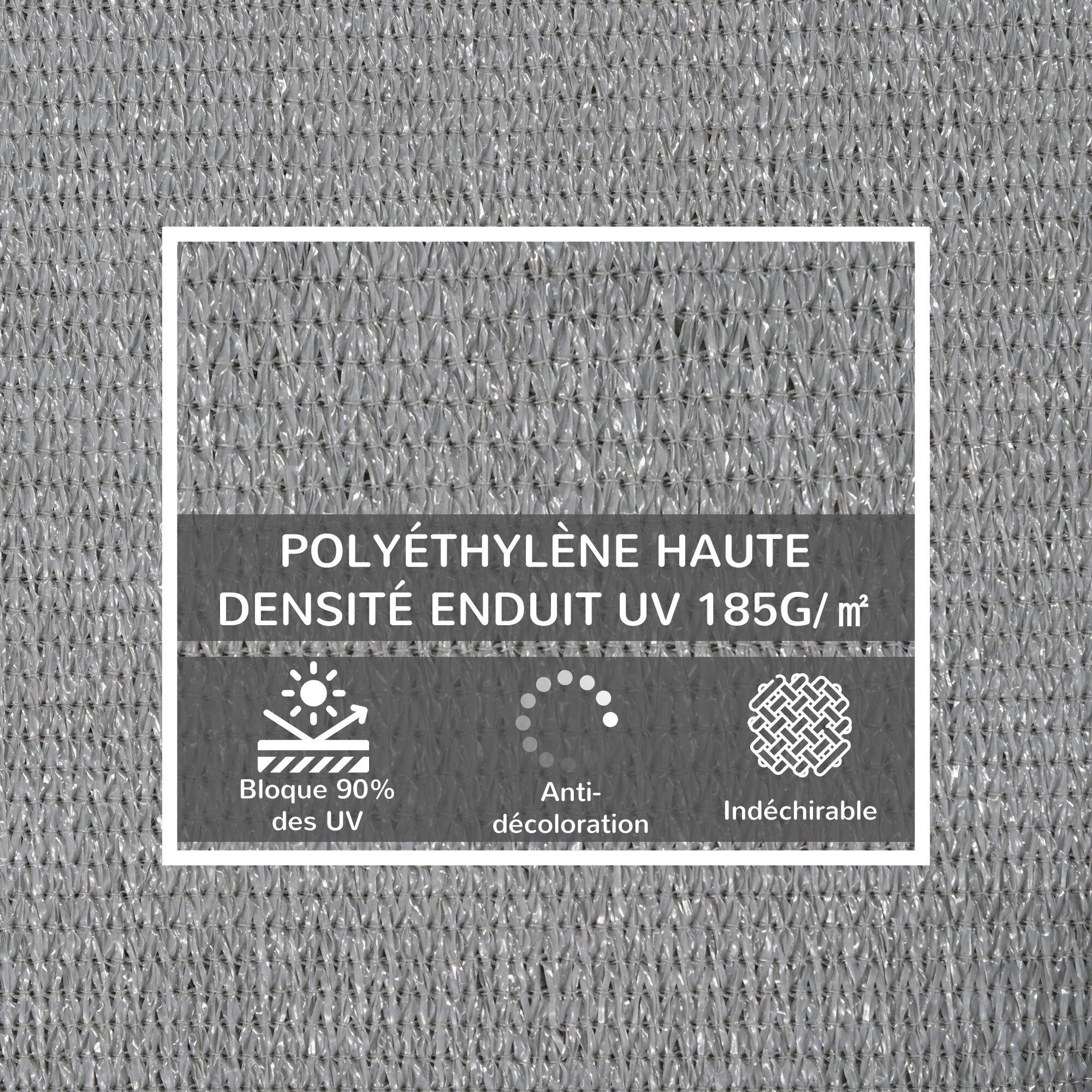 Voile d'ombrage triangulaire grande taille 3,6 x 3,6 x 3,6 m polyéthylène haute densité HDPE résistant aux UV gris