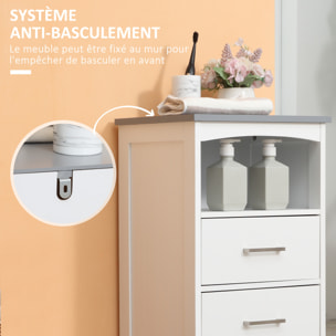 Meuble colonne salle de bain style contemporain - 3 tiroirs, niche - MDF blanc gris