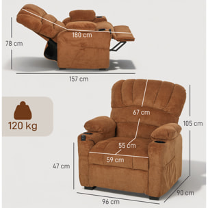 Sillón Relax Reclinable Eléctrico, Sillón Reclinable Silencioso de Terciopelo con Función Memoria, Reposapiés, Mando a Distancia, Bolsillos, Puerto USB, Portavasos, Respaldo Concha