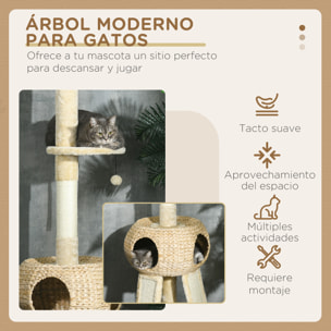 Árbol para Gatos de Suelo a Techo de 225-255 cm Torre para Gatos Altura Ajustable con Cueva Plataformas Hamaca Postes Rascadores Rampas y Bolas Colgantes Ø48x225-255 cm Beige