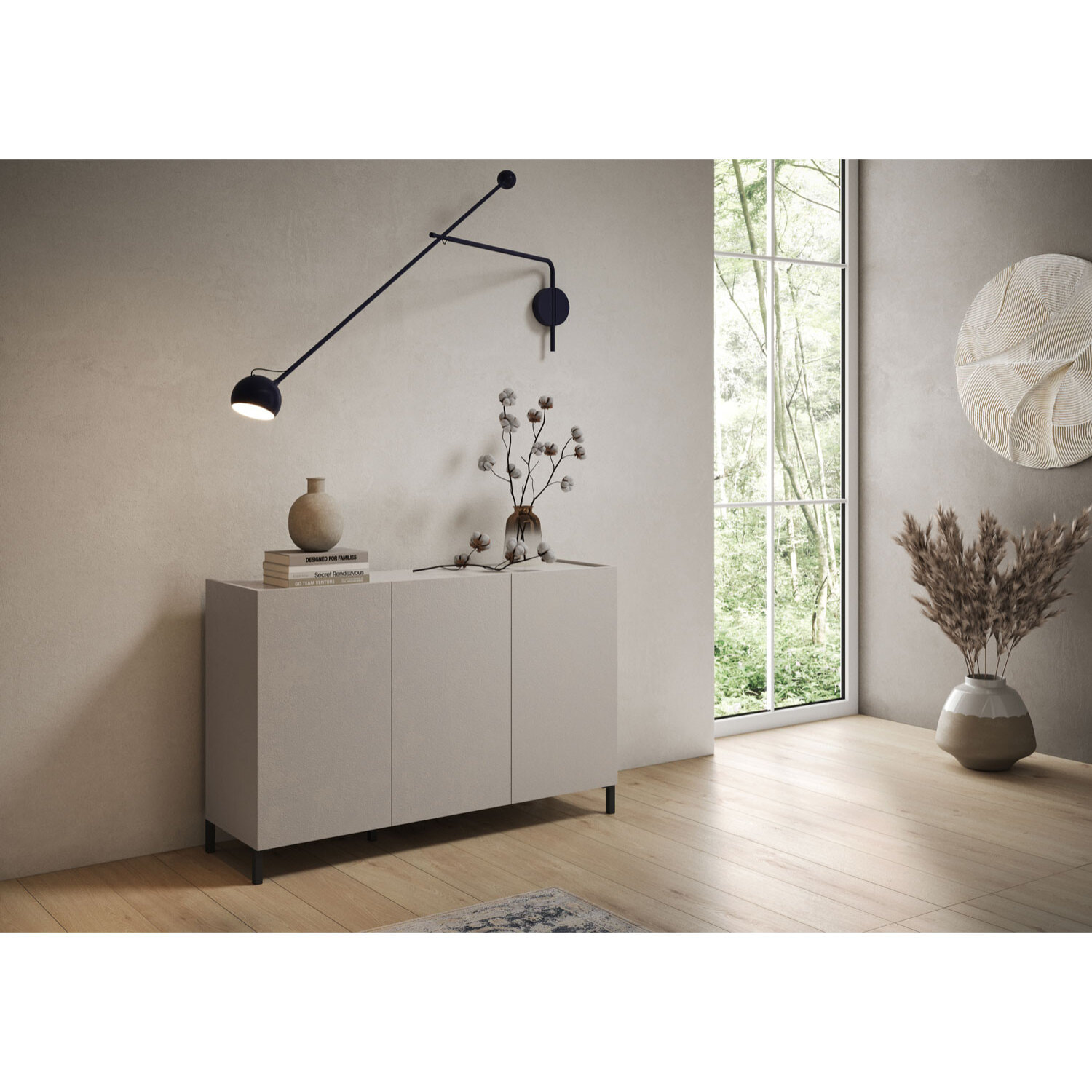 Buffet bas 3 portes 130x40x84 cm Solaria cachemire