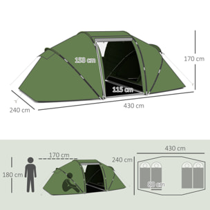 Tienda de Campaña Familiar para 4-6 Personas Tienda Camping Plegable Ligera con Bolsa de Transporte Impermeable para Playa Parque Senderismo 430x240x170 cm Verde