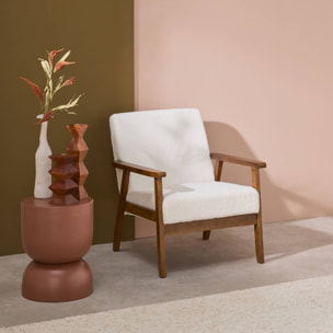 Fauteuil scandinave bois d'hévéa teinté noyer clair bouclette ISAK