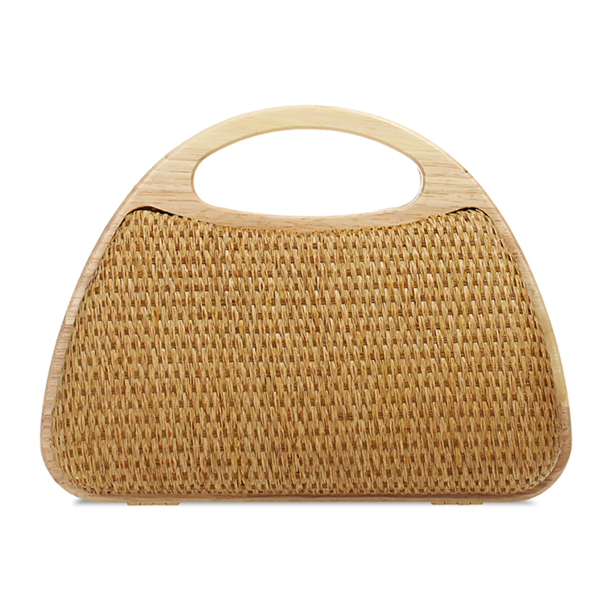 Mini bag donna camel in raffia con manico in legno