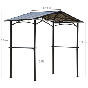 Pavillon jardin abri barbecue 2 étagères aluminium métal noir polycarbonate