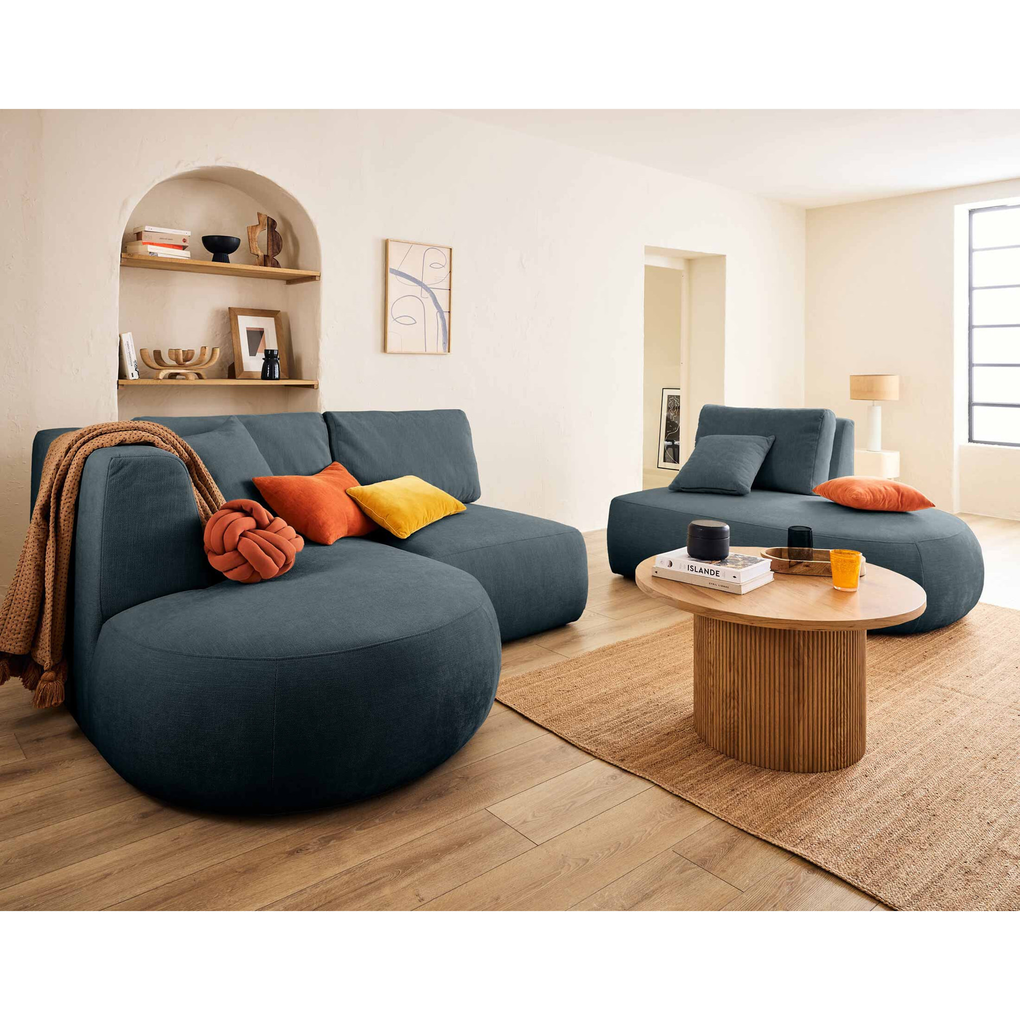 Santorini - module d'assise sans accoudoirs - en tissu texturé - Bleu grisé