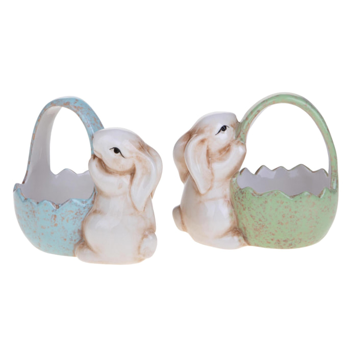 Set 2 cestini con coniglio - Colore Assortite - 10,5xH10,8x16,2cm - Bianchi Dino