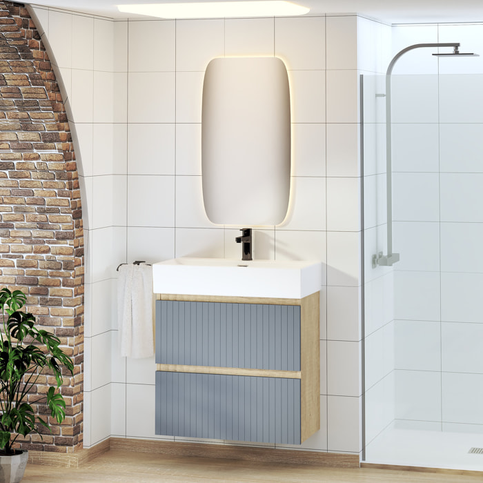 ENSEMBLE DE SALLE DE BAIN ZEL | MEUBLE SUSPENDU | 70 CM BLEU | DEUX TIROIRS | LAVABO ENCASTRÉ | MIROIR NON INCLUS | MEUBLE MONTÉ | ALDAY