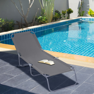 Tumbona Plegable Tumbona de Jardín con Respaldo Ajustable en 5 Posiciones Carga 120 kg para Terraza Piscina Playa 187x55x24 cm Gris