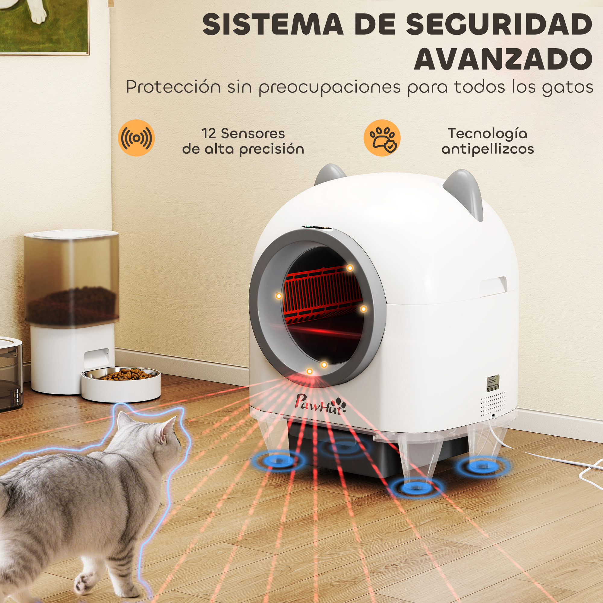 Arenero Gatos Autolimpiable 80L Arenero Autolimpiable Eliminación de Olores Control de APP Protección de Seguridad 1 Rollo de Bolsas de Basura