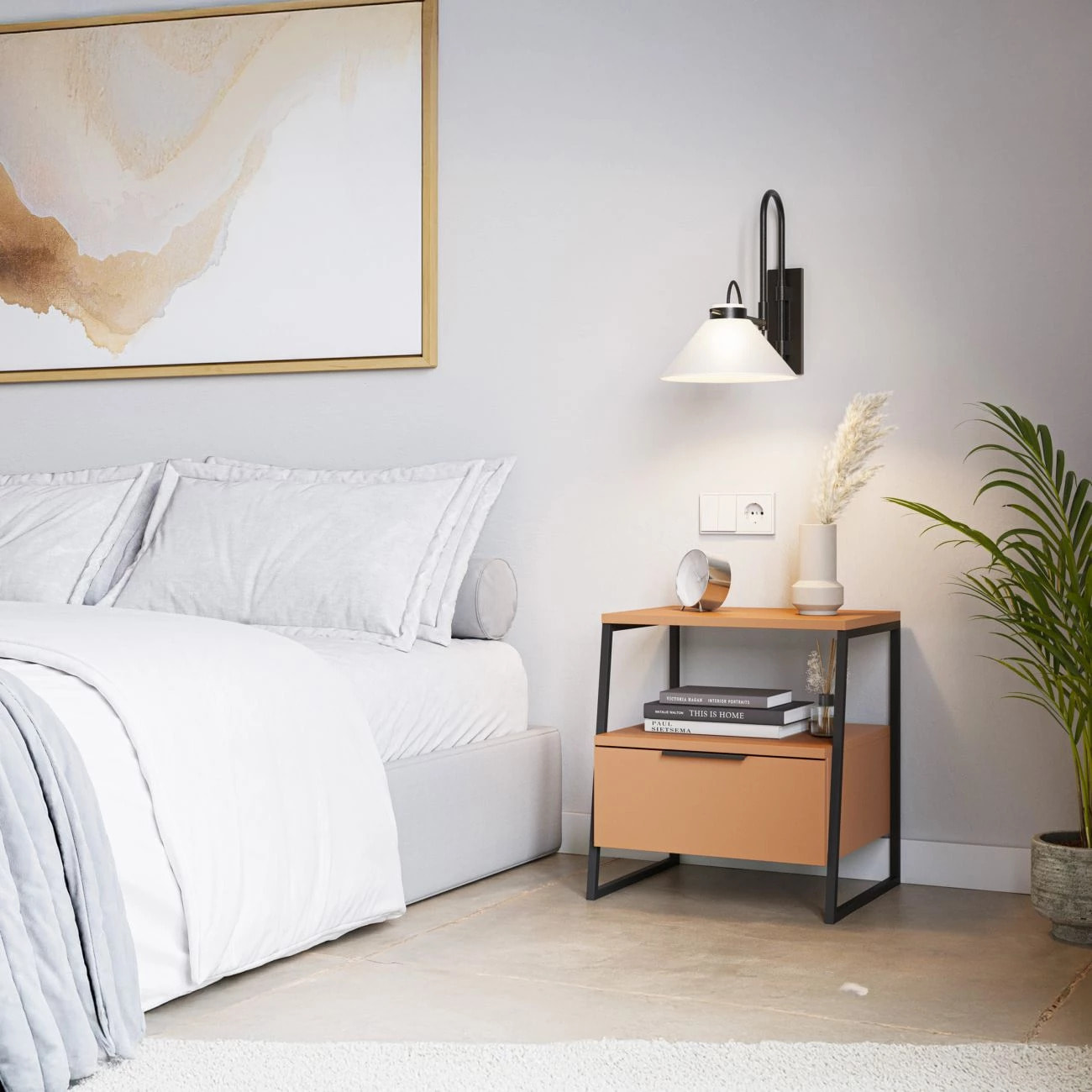 Mesita de noche Oksa Terracota - Negro