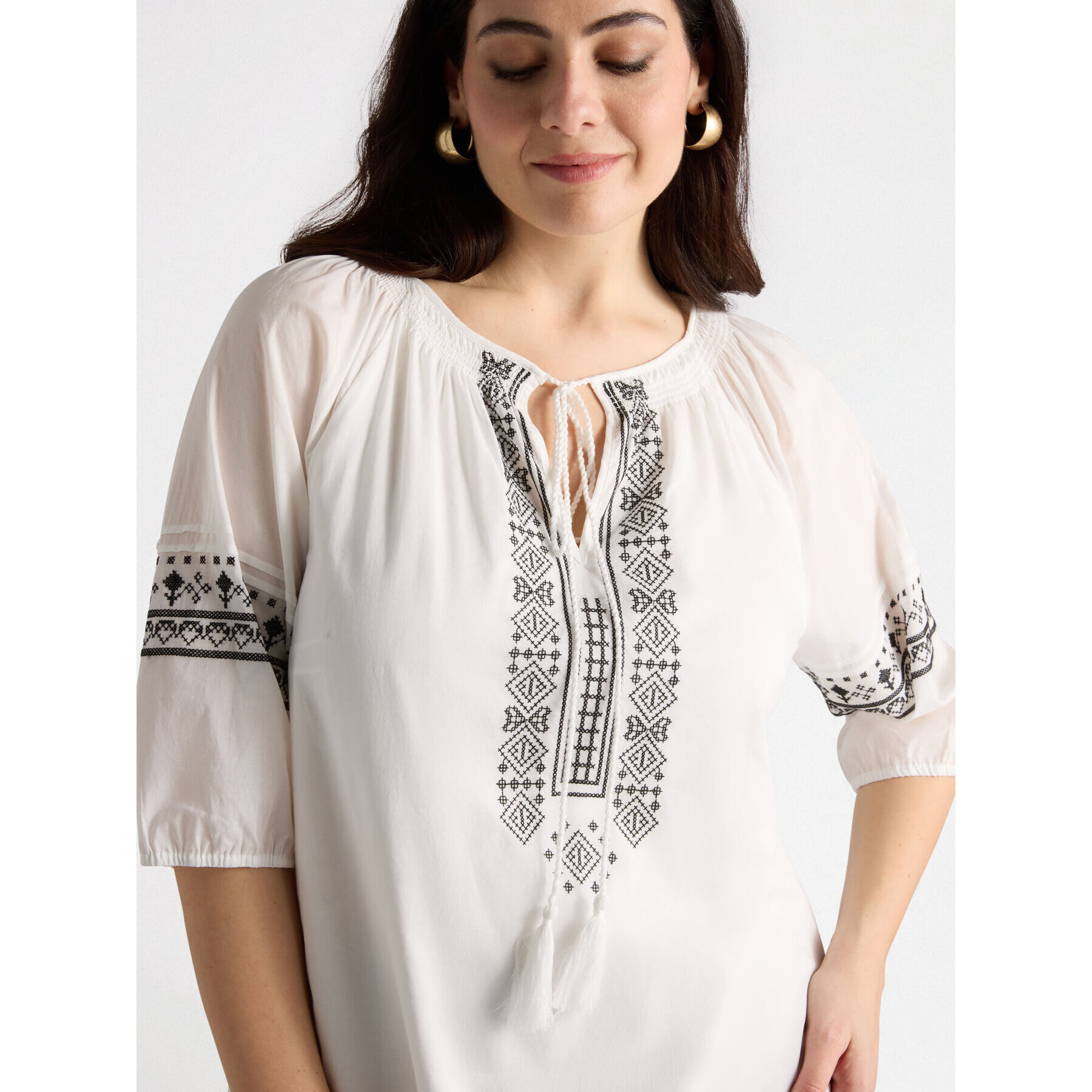 Fiorella Rubino - Blusa con ricami etnici - Bianco