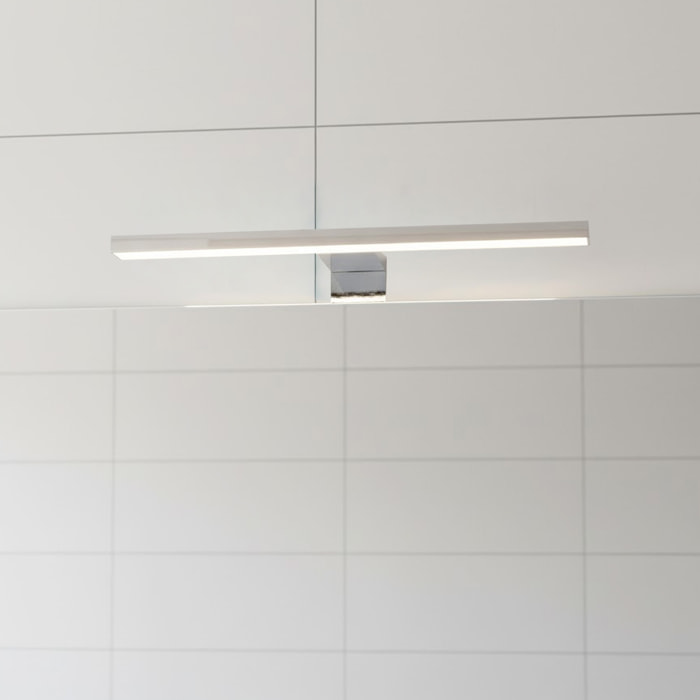 Applique LED 45 cm Da 7 Watt in ABS Cromato Luce Fredda 6000K IP44 Installazione su Bordo Specchio Illuminazione Uniforme Anti Riflesso Per Bagno Moderno e Zona Lavabo Design Elegante Argento