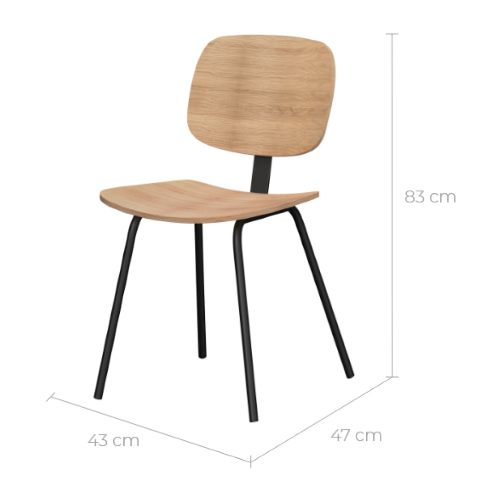 Lot de 2 chaises en bois plaqué frêne et pieds en métal - Hoodie