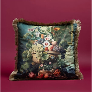 Coussin à franges bouquet romantique Kare Design