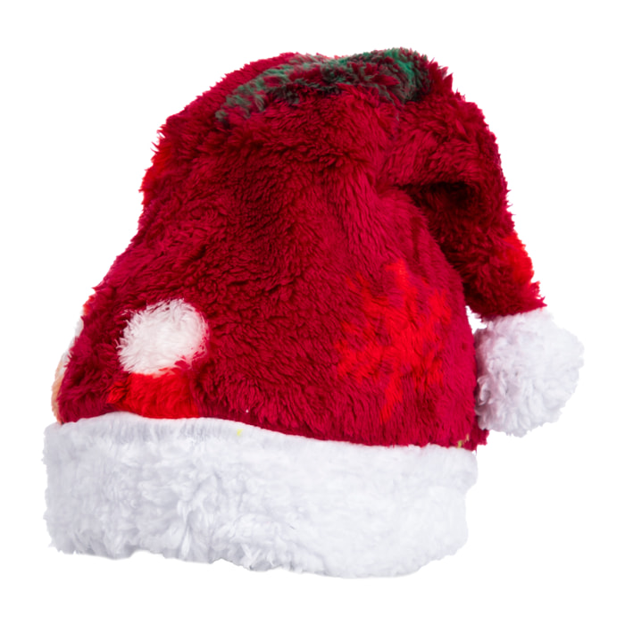 Cappello in peluche extra morbido. Design natalizio rosso. 31x48 cm.