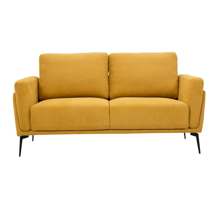 Canapé design 2 places en tissu effet velours texturé jaune moutarde et métal noir MOSCO