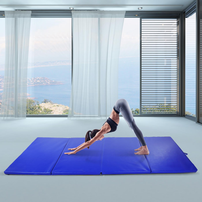 Tapis de sol gymnastique Fitness pliable portable rembourrage mousse 5 cm grand confort revêtement synthétique dim. 2,93L m x 1,15l m bleu