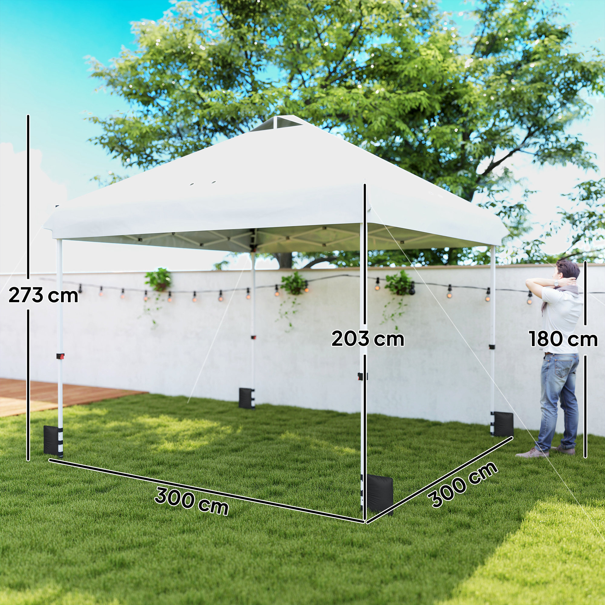 Tonnelle barnum pliable pop-up 3 x 3 m sacs de lestage et transport inclus blanc