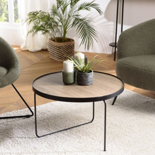 JULIA - Table basse ronde 60x60cm mocha pieds asymétriques métal noir