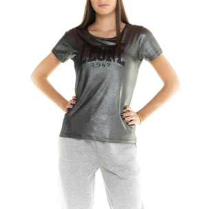 Camiseta de mujer Leone de lúrex de manga corta Griss