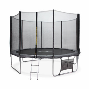 Trampoline 370cm - Saturne XXL Gris - avec filet de protection. échelle. bâche. filet pour chaussures. kit d'ancrage. trampoline de jardin 370 cm |Qualité PRO |Normes EU