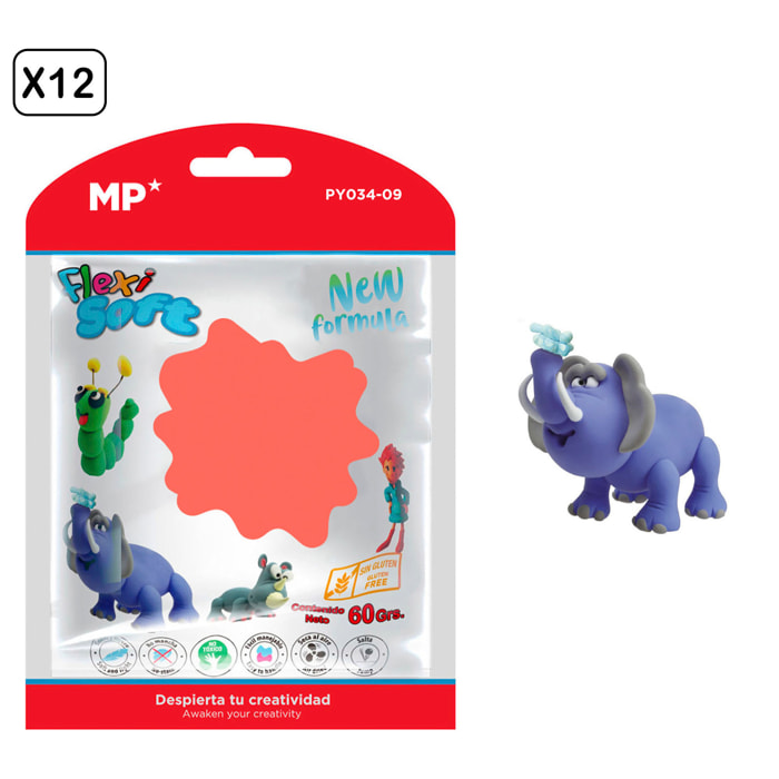 PACK 12 Uds. PASTA DE MODELAR 60 g ROJO NEÓN