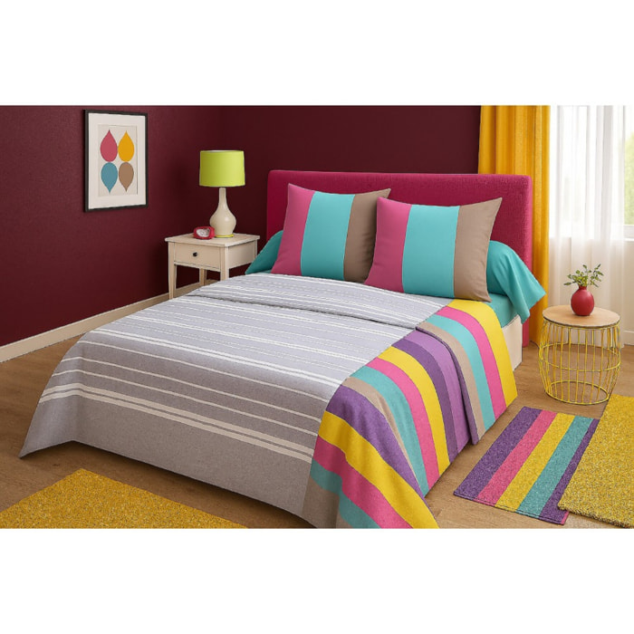 Parure De Draps 4pcs 100%coton 57fils Rayures Vert